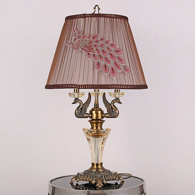Lampe de table moderne avec abat-jour en tissu de luxe, base en cristal, 3/4 lumières 