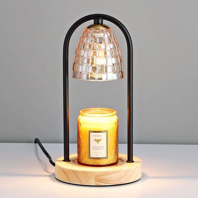 Lampe de table à cire fondue à 2 lumières avec abat-jour en verre de luxe moderne et base en bois 
