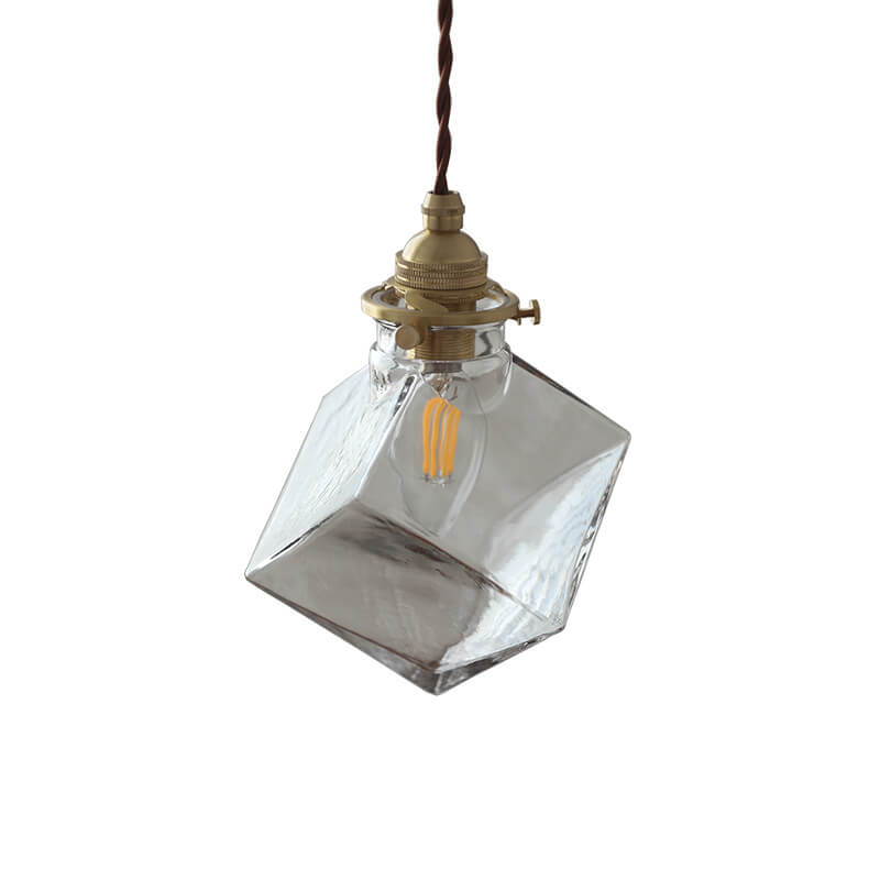 Japanese Vintage Cube Square Glass Brass 1/3 Light Island Light Chandelier