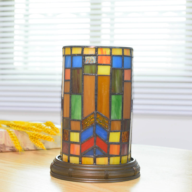 Tiffany European Vintage Color Irregular Square Pattern Glass Design LED Table Lamp