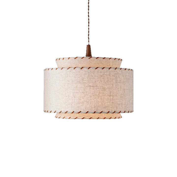 Contemporary Boho Double Cylinder Fabric Shade 1-Light Pendant Light For Living Room