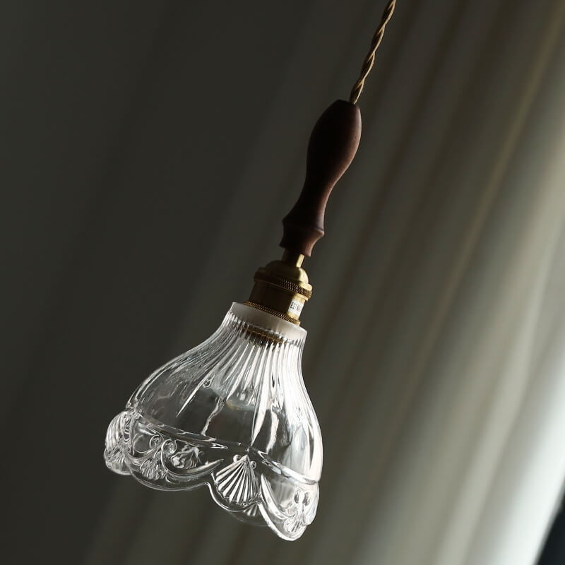 Suspension Luminaire à 1 Lumière en Verre à Motifs Japonais Noyer 