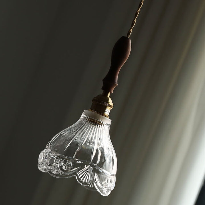 Suspension Luminaire à 1 Lumière en Verre à Motifs Japonais Noyer 