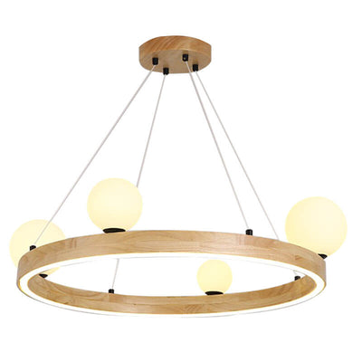 Nordic Minimalist Wood Circle Glass Ball 3/4 Light Chandelier