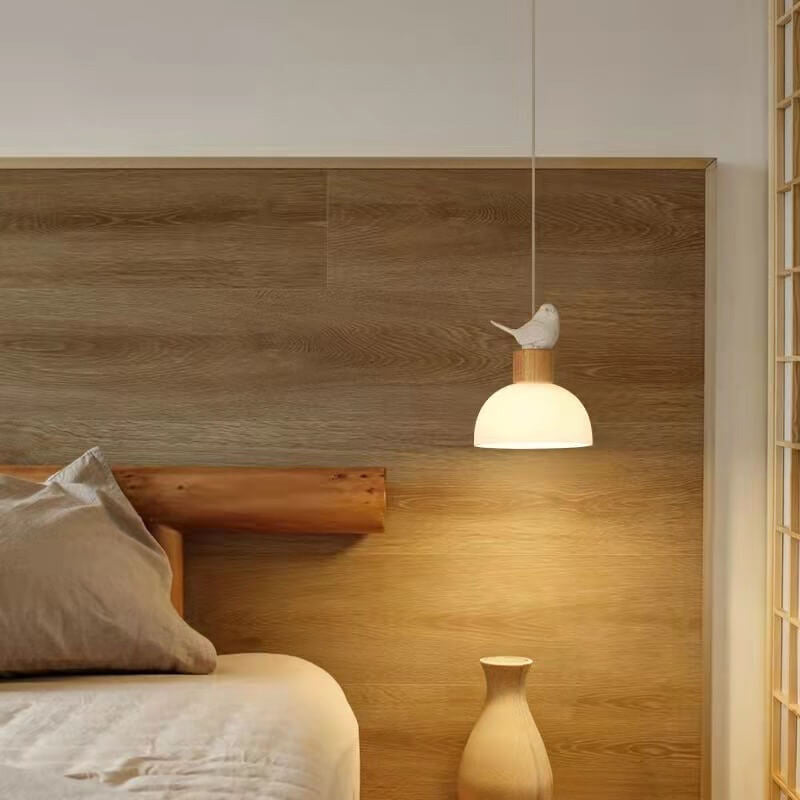 Nordic Minimalist White Dome Glass Bird 1-Light Pendant Light