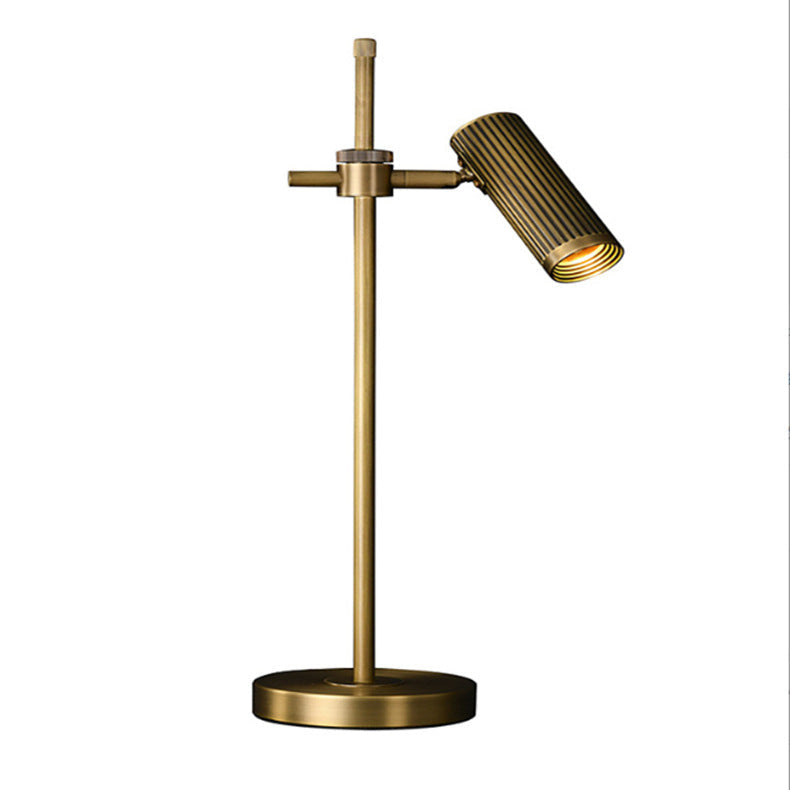 Modern Luxury Gold Brass Finish Frame Adjustable Cylinder Shade 1-Light Table Lamp For Home Office