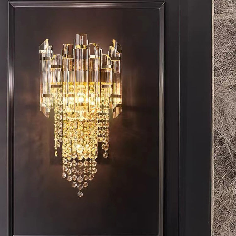 Lámpara Aplique de Pared de 3 Luces de Cristal con Flecos de Lujo Moderno de Acero Inoxidable 