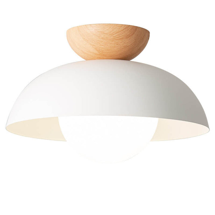 Contemporary Nordic Round Dome Iron Glass 1-Light Semi-Flush Mount Ceiling Light For Living Room &amp; Bedroom