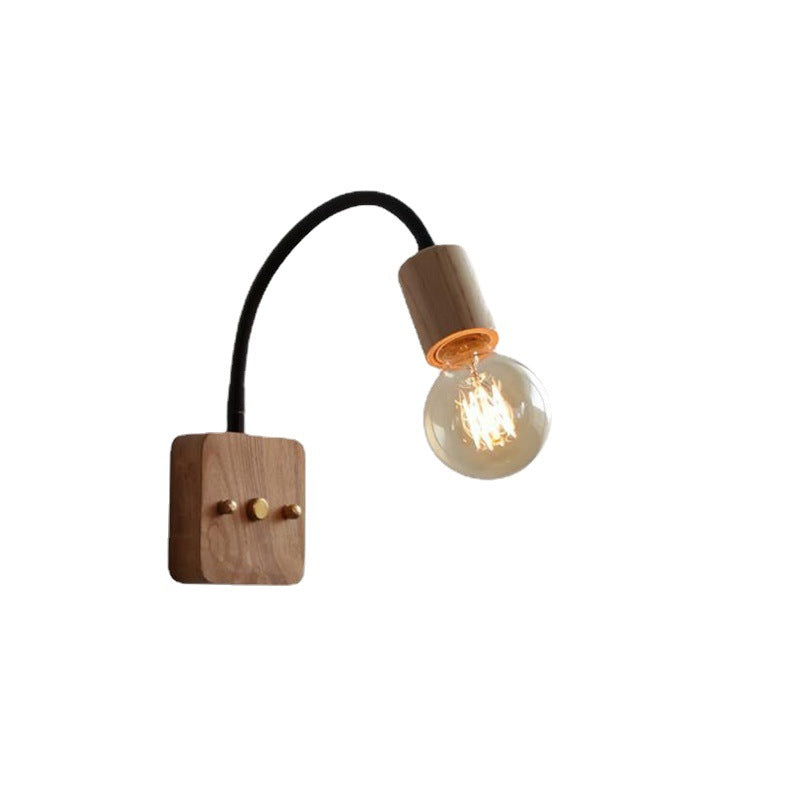 Contemporary Industrial Walnut Oak Wood Hose Adjustable 1-Light Wall Sconce Lamp For Living Room &amp; Bedroom