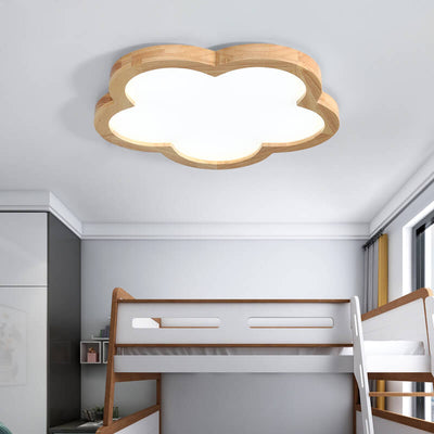 Nordic Simple Solid Wood Flower LED Slim Kids Flush Mount Ceiling Light