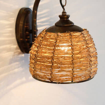 Vintage Rattan Weaving Dome Shade 1-Light Wall Sconce