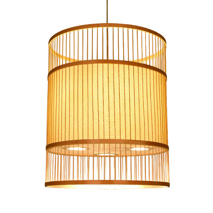 Moderne Bambusweberei 3-Licht Zylinder Kronleuchter 