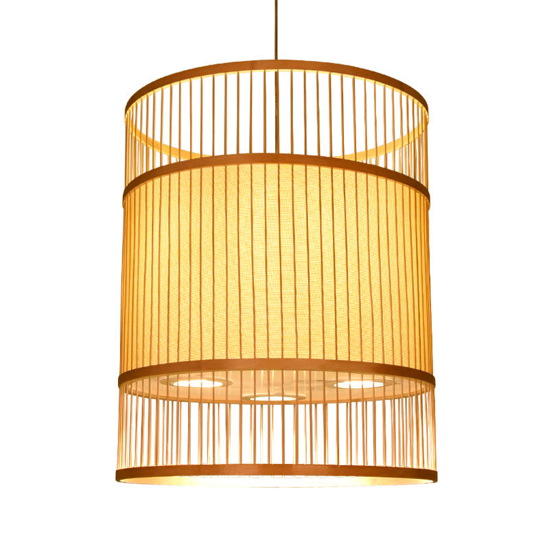 Modern Bamboo Weaving 3-Light Cylinder Chandelier