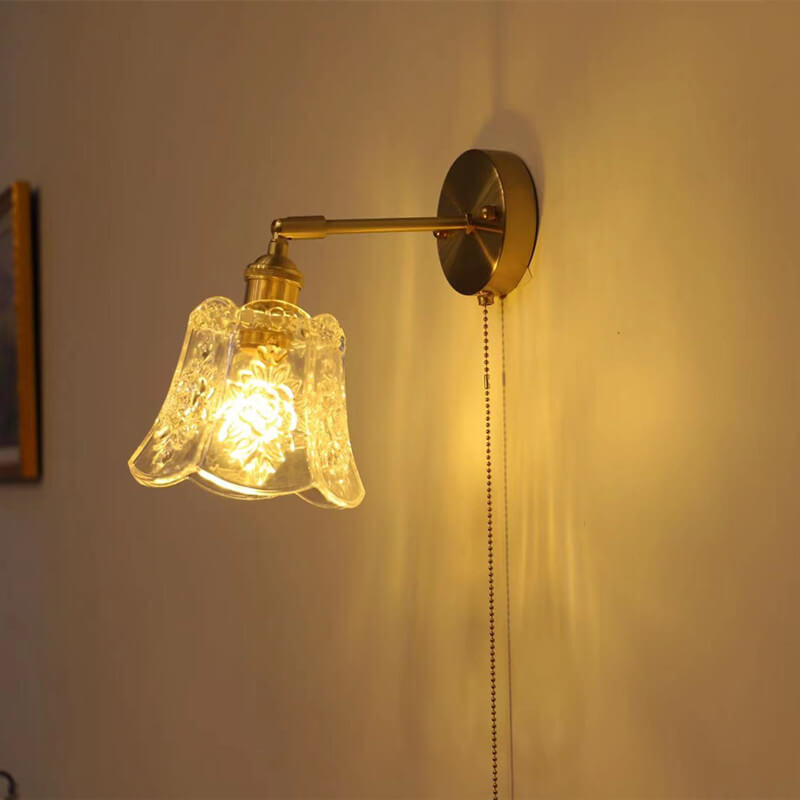 French Light Luxury Simple Brass Glass Pull Wire 1-Light Wall Sconce Lamp