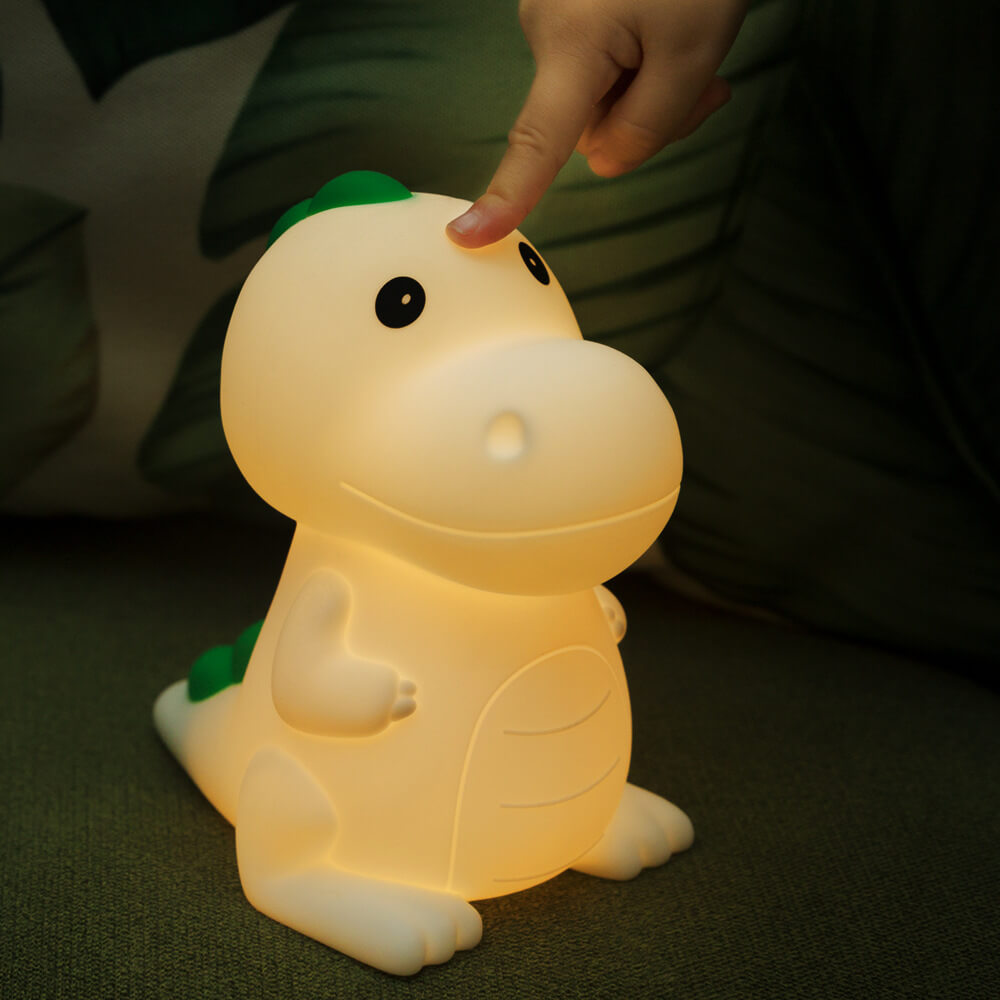 Lámpara de mesa LED de noche contemporánea y creativa con diseño de dinosaurio de dibujos animados, de silicona ABS PC Pat, recargable por USB, para dormitorio 