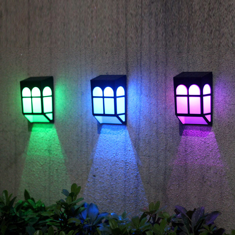 Solar Outdoor Fence Square RGB Color LED Fence Wall Sconce Lamp