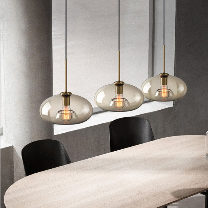 Moderne nordische 1-flammige Pendelleuchte aus Eisen und Glas in runder, geometrischer Jar-Form für Wohnzimmer &amp; Schlafzimmer 