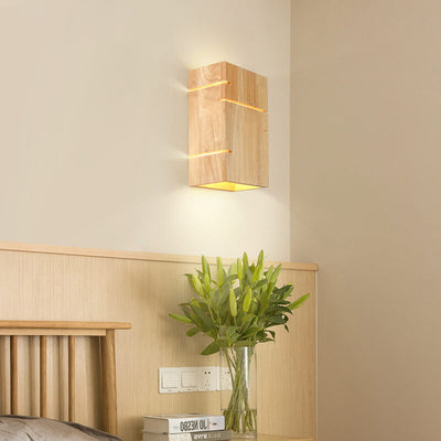 Japanese Minimalist Wooden Square 2-Light Wall Sconce Lamp