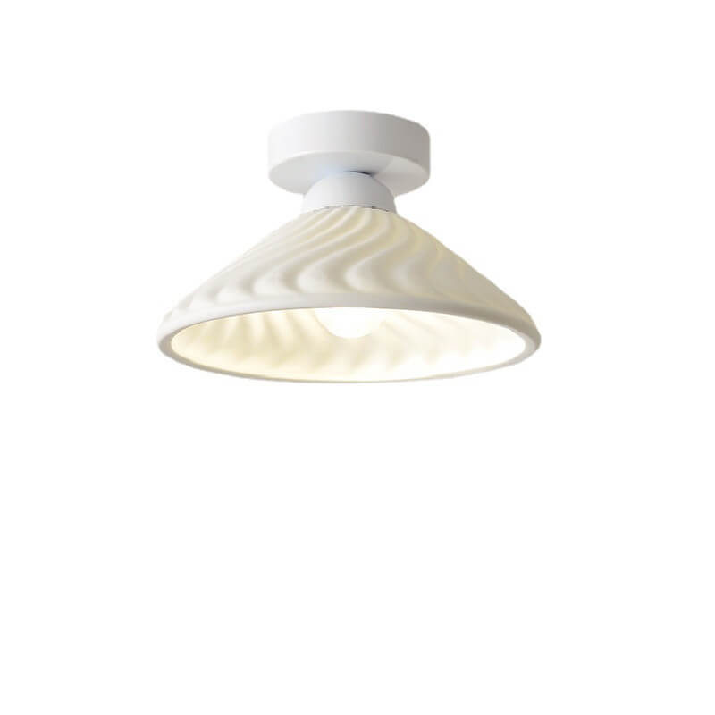 Nordic Minimal Textured Ceramic Cone Round 1-Light Semi-Flush Mount Ceiling Light