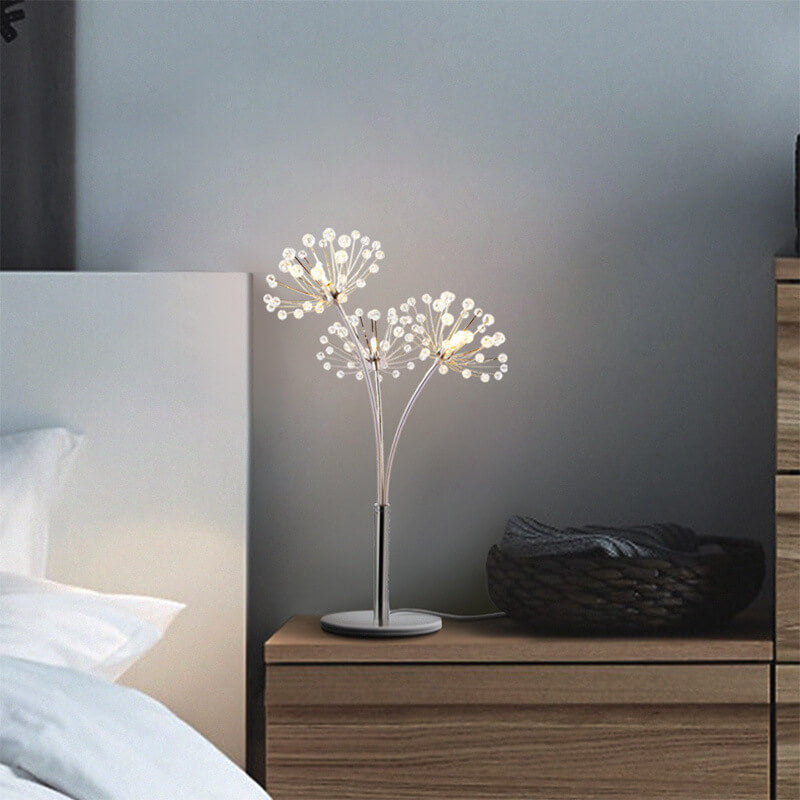 Nordic Creative Dandelion Crystal Bead Iron  3-Light Table Lamp