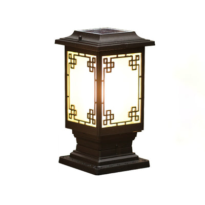 Solar Chinese Window Square Post Head 1-Light Waterproof Garden Landscape Light