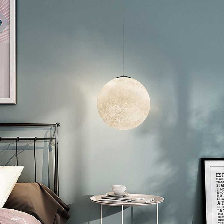 Contemporary Creative Moon Resin Fiber 1-Light Pendant Light For Bedroom