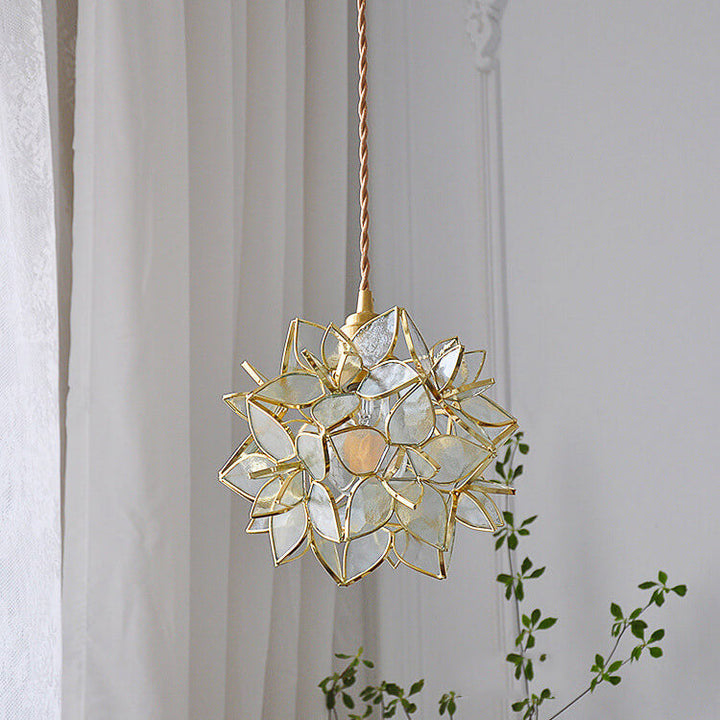 French Luxury Glass Gardenia Petal Ball 1-Light Pendant Light