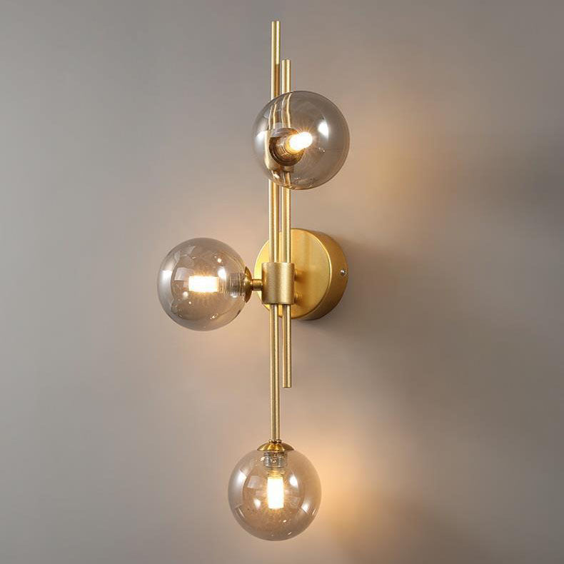 European Vintage Minimalist Orb Hardware Glass 3-Light Wall Sconce Lamp