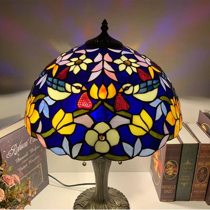 Tiffany Luxury Iron Stained Glass Flower 1-Light Table Lamp