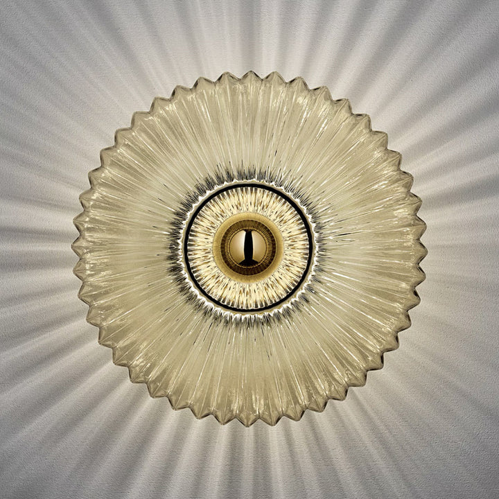 Aplique de pared contemporáneo nórdico de hierro y vidrio estriado con disco redondo de 1 luz para sala de estar 