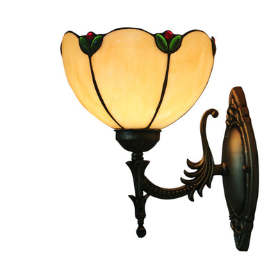 Tiffany Vintage Milk Yellow Glass Gem Bowl 1-Light Wall Sconce Lamp