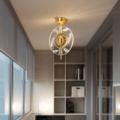 Modern Creative Acrylic Feather Brass LED Semi-Flush Mount Ceiling Light