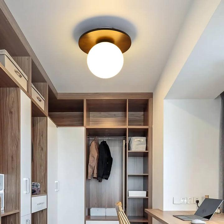 Traditional Japanese Acrylic Iron Woodgrain 1-Light Semi-Flush Mount Ceiling Light