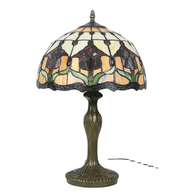 Lampe de table à 1 lumière en forme de dôme de fleur de pierre précieuse Tiffany de style européen 