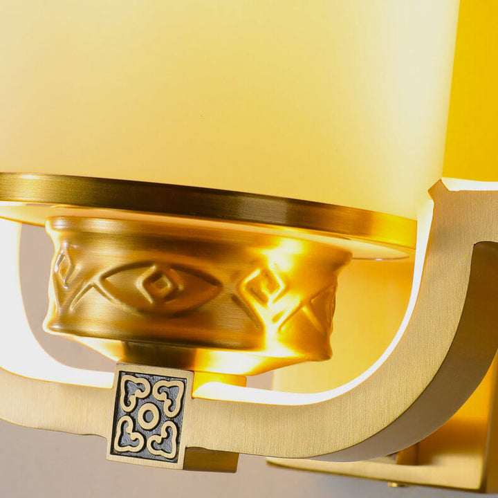 Aplique de pared LED con nudo de anillo de jade de latón chino moderno 