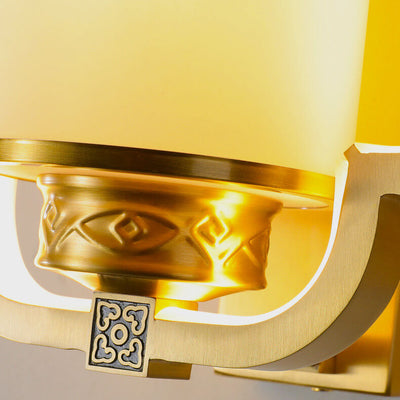 Modern Chinese Brass Jade Ring Knot LED Wall Sconce Lamp