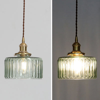 Japanese Vintage Brass Glass Round Jar 1-Light Pendant Light