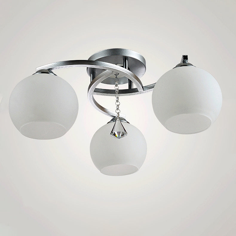 Moderner Mid-Century Aluminiumrahmen Glaskugelschirm 3/5-Licht Kronleuchter für Wohnzimmer 