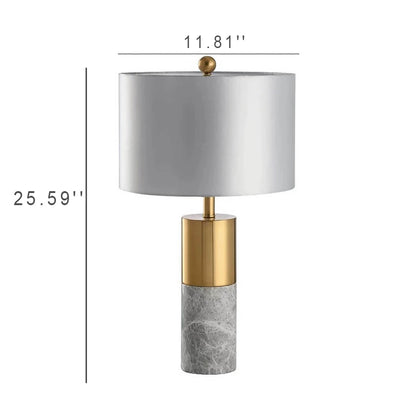 Moderne Stoff-Marmorsäulenbasis 1-Licht Tischlampe 