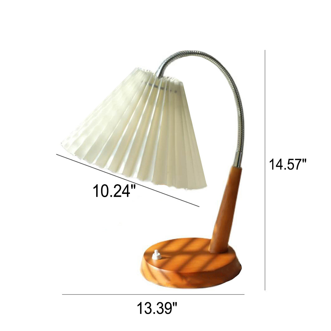 Lámpara de mesa de 1 luz con base de madera maciza plisada vintage francesa y brazo curvado 