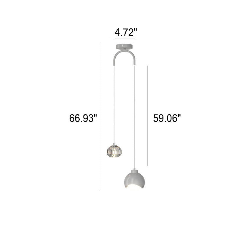 Lámpara Colgante Curva de 2 Luces de Bola de Cristal Simple de Lujo Ligero 