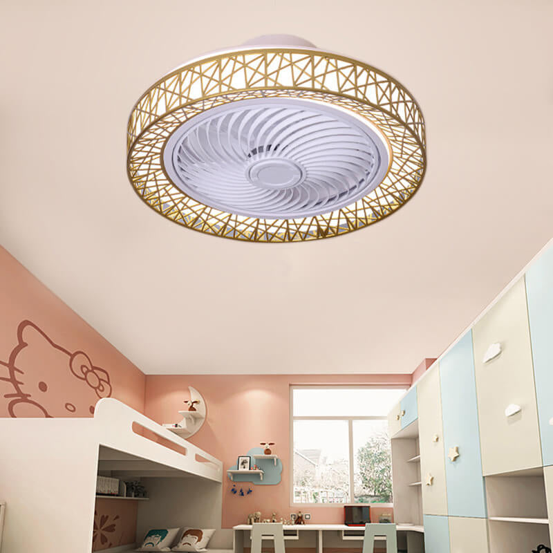 Modern Luxury Round Lace LED Flush Mount Ceiling Fan Light