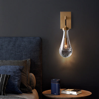 Moderne minimalistische Tropfenform transparente Vollkupfer-Kristall 1-Licht Wandleuchte 