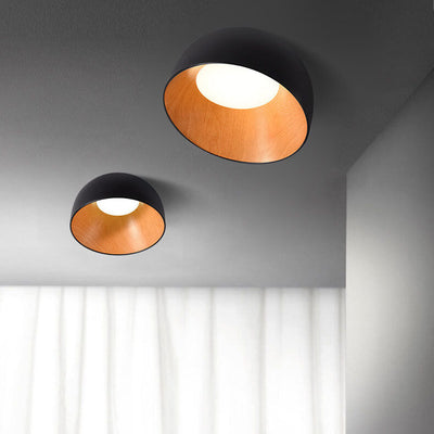 Minimalist Wooden Bowl Iron LED Flush Mount Ceiling Light