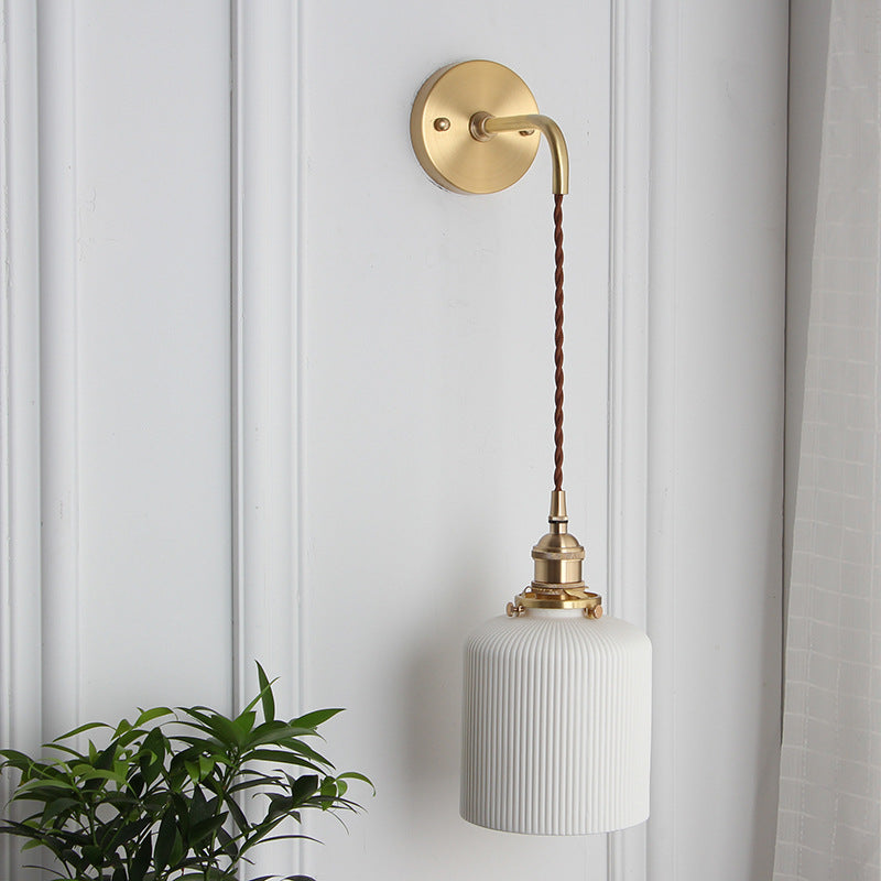 Japanese Retro Minimalist Cylinder Oval Brass Lucite 1-Light Wall Sconce Lamp