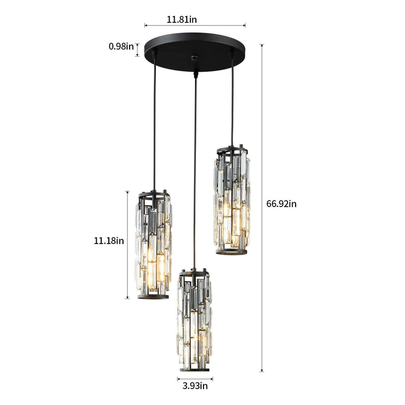 Modern Luxury Crystal Column Iron 1/3/4 Light Island Light Chandelier