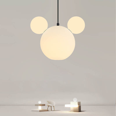 Modern Minimalist Milk White PE Mouse 3-Light Kids Chandelier