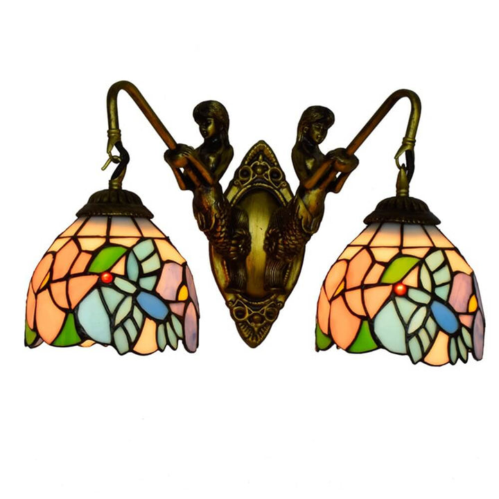 European Tiffany Mermaid Stained Glass 2-Light Wall Sconce Lamp