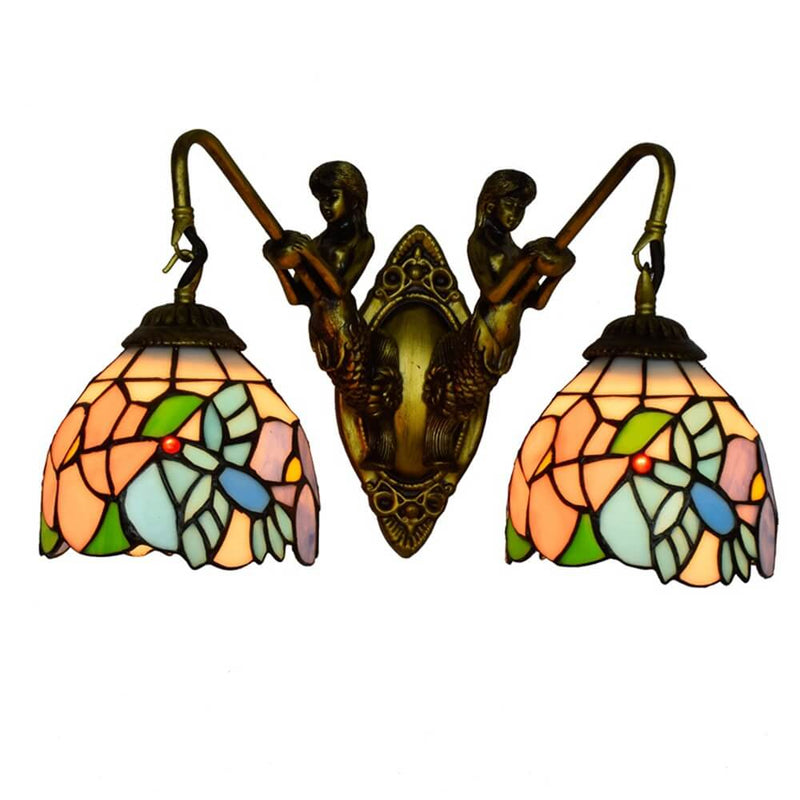 European Tiffany Mermaid Stained Glass 2-Light Wall Sconce Lamp