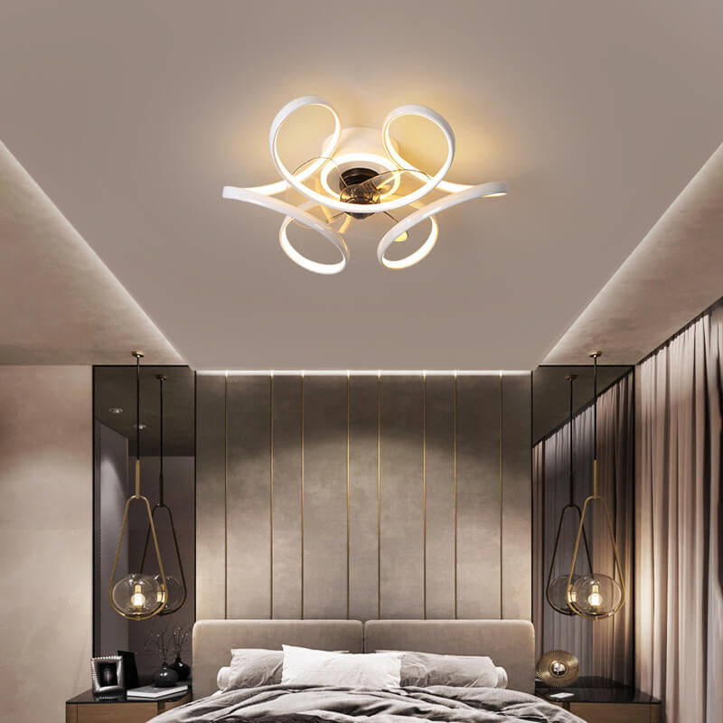 Modern Minimalist Line Acrylic Iron LED Flush Mount Fan Light